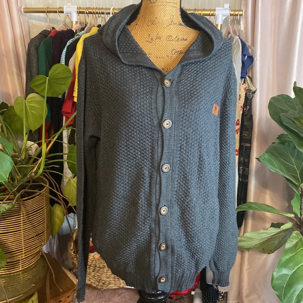 Ferrioni Gray Hoodie Cardigan Hooded Sweater Sz XL